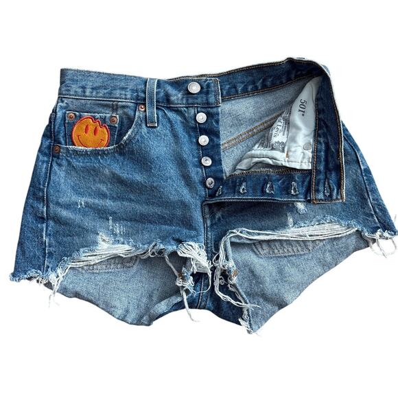 Levi's Premium 501 Original Fit High Rise Oxnard Athens Cut-Off Shorts Size 25 - Picture 8 of 11